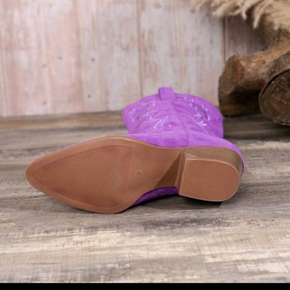 NEW WOMENS PURPLE💜 EMBROIDERED WEDGE SLIP-ON BOOTS - Picture 6 of 10